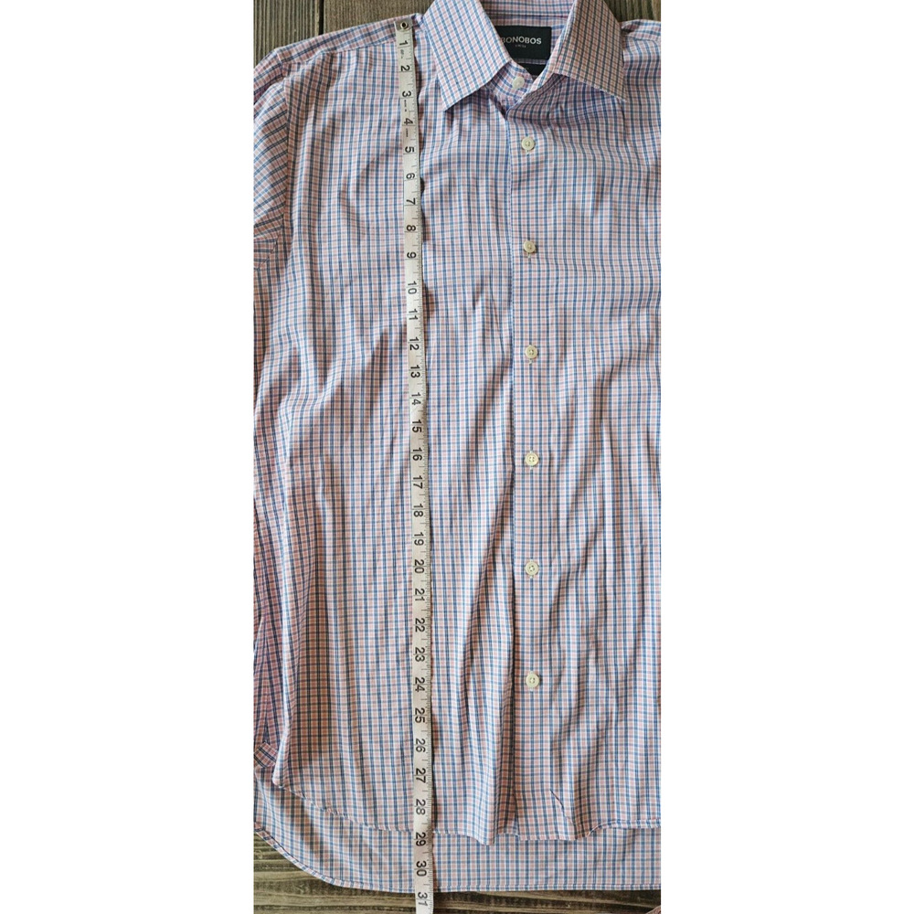 Bonobos Mens Button Down Shirt 16/33 Blue Pink Plaid Tailored Fit Stretch Casual - Picture 7 of 7